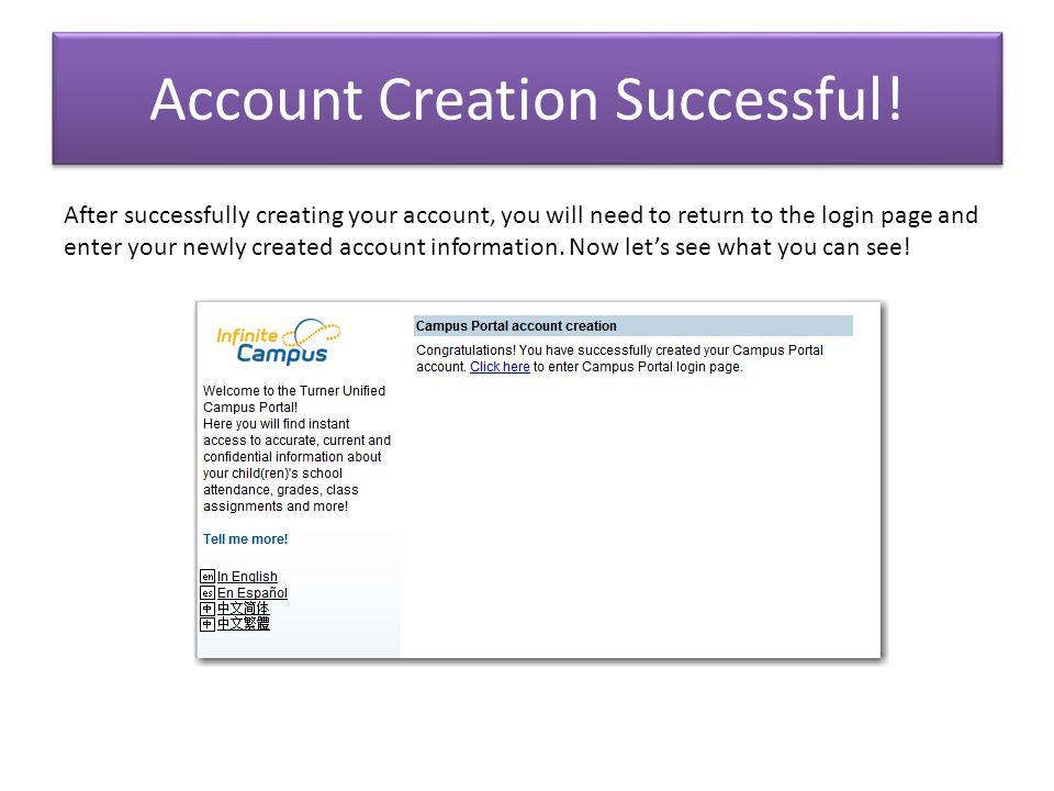 Account Creation Successful.