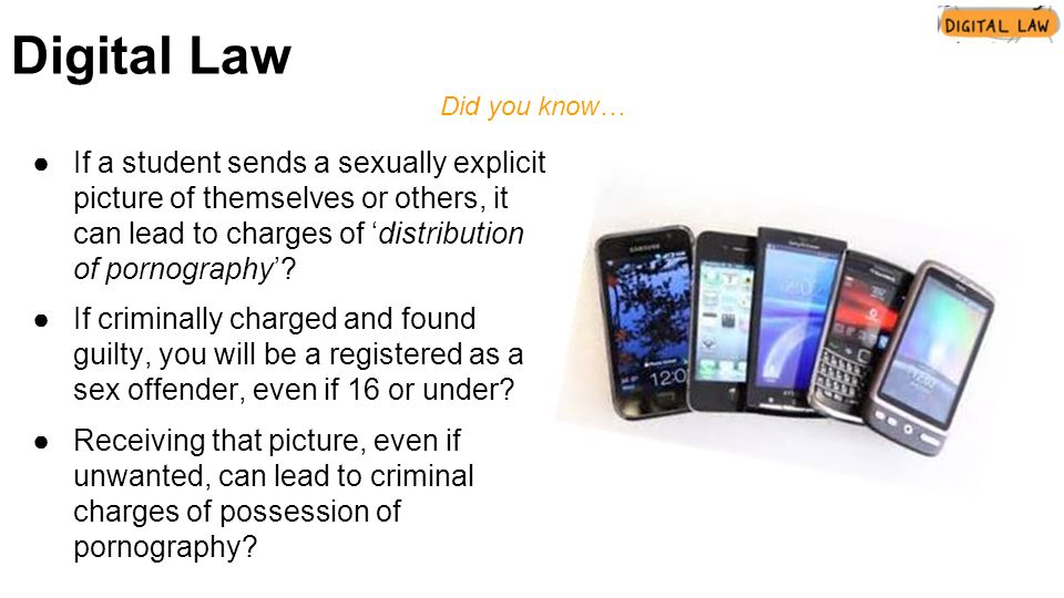 Did you know… ●If a student sends a sexually explicit picture of themselves or others, it can lead to charges of ‘distribution of pornography’.