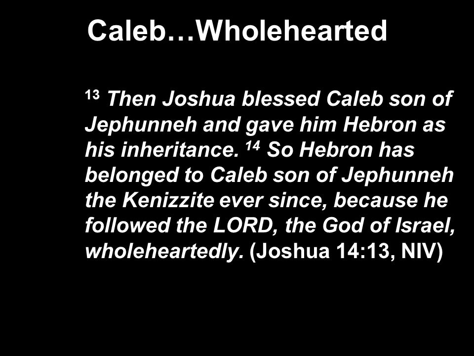Caleb…Wholehearted 13 Then Joshua blessed Caleb son of Jephunneh and gave him Hebron as his inheritance.