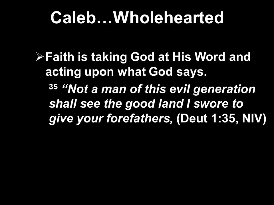 Caleb…Wholehearted  Faith is taking God at His Word and acting upon what God says.