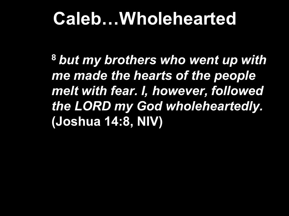 Caleb…Wholehearted 8 but my brothers who went up with me made the hearts of the people melt with fear.