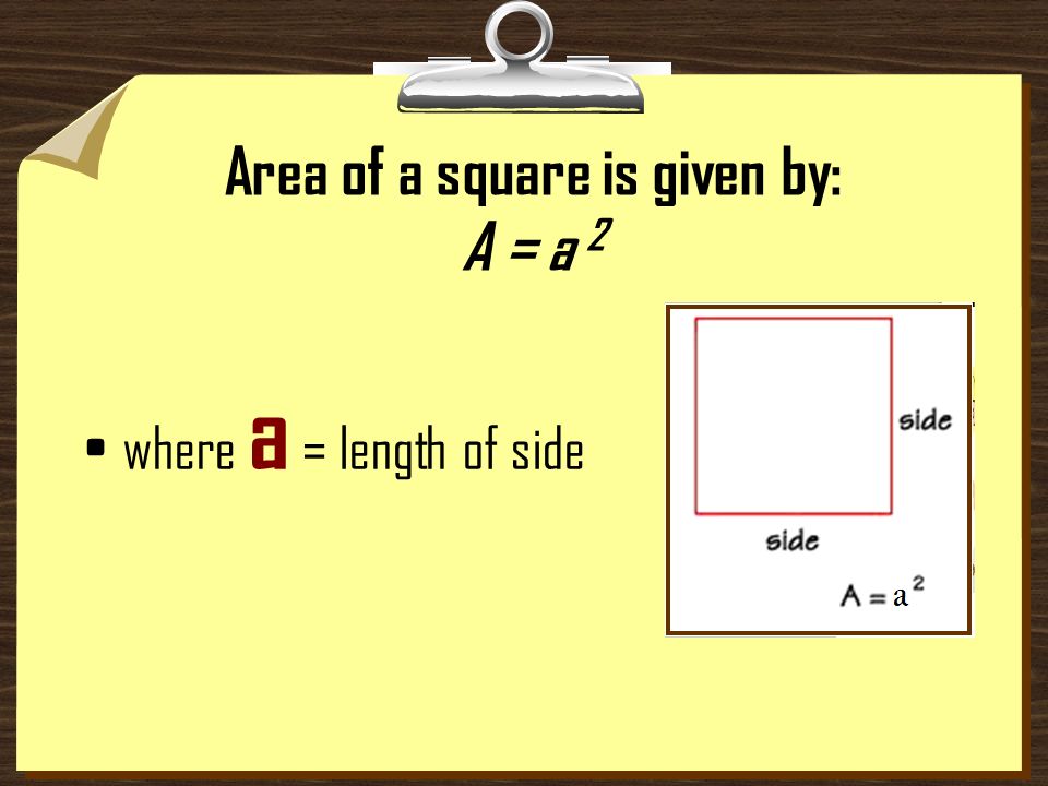 Area of Squares Side 3cm 3 cm. Side A square has all sides the same length.