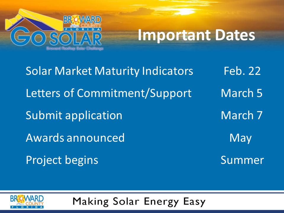 Important Dates Solar Market Maturity Indicators Feb.