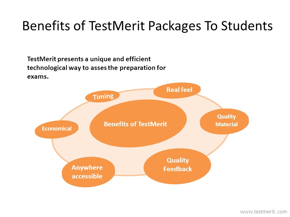 Benefits of TestMerit Packages To Students TestMerit presents a unique and efficient technological way to asses the preparation for exams.