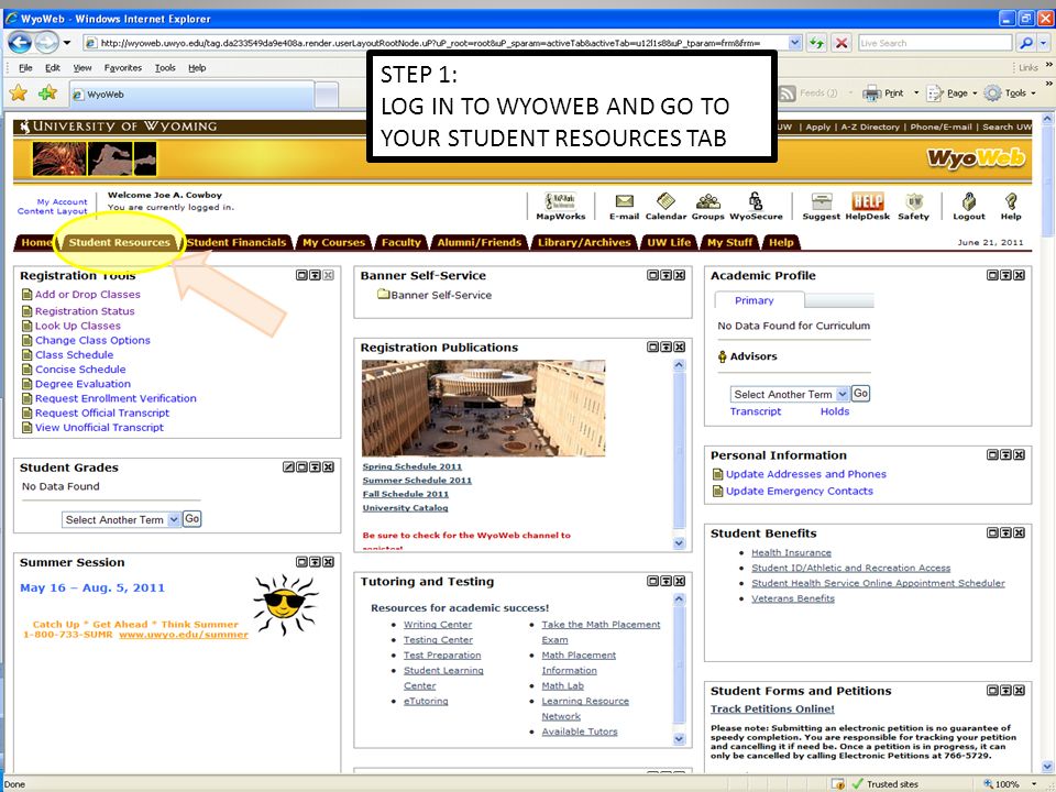 STEP 1: LOG IN TO WYOWEB AND GO TO YOUR STUDENT RESOURCES TAB