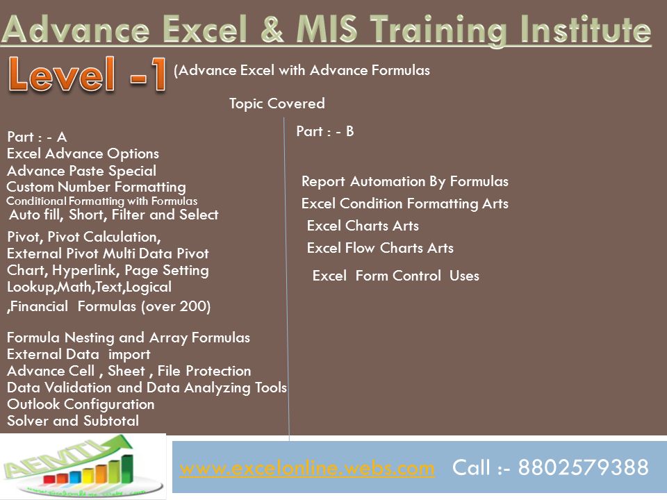 Call Advance Excel With Advance Formulas MIS Reporting With