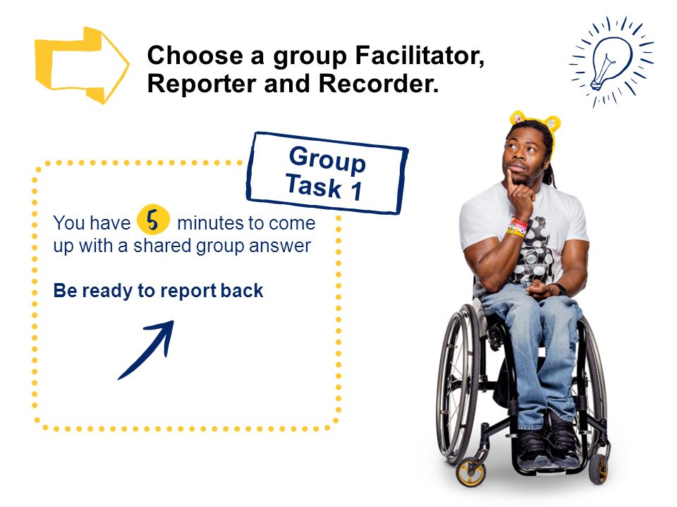 Choose a group Facilitator, Reporter and Recorder.