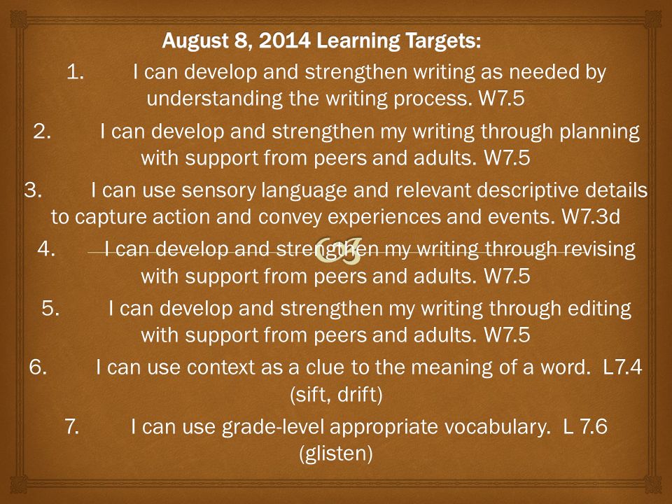 1.I can develop and strengthen writing as needed by understanding the writing process.
