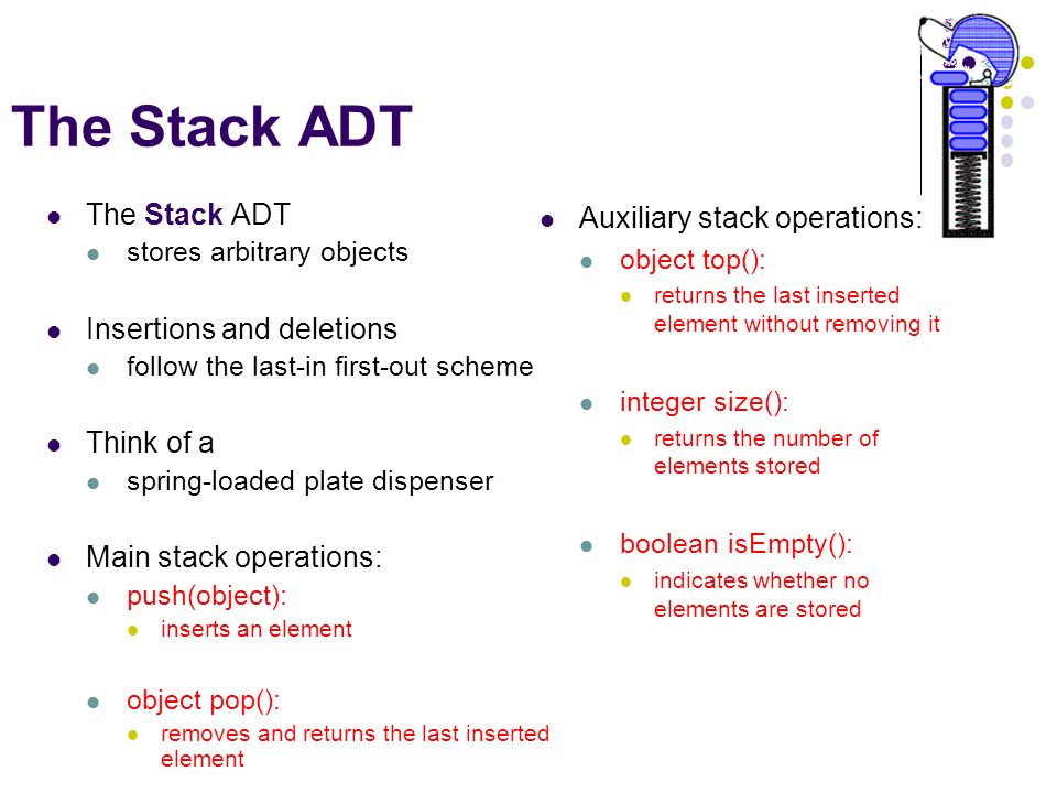 Stack. Abstract Data Types (ADTs) An abstract data type (ADT) is an  abstraction of a data structure An ADT specifies: Data stored Operations on  the data. - ppt download