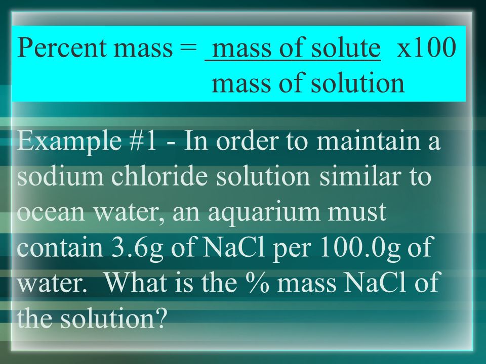 Concentration - amount of solute dissolved in a specific amount of solvent concentrated - a lot of solute dilute - very little solute