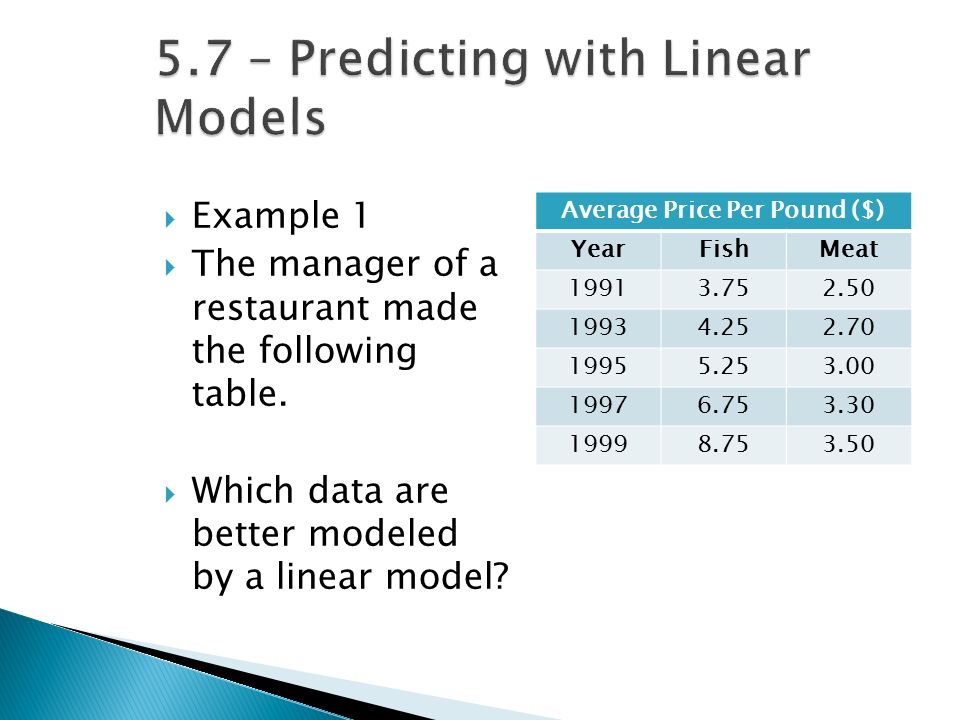  Modeling real-life situations is a major goal for this course  Today we will decide whether a linear model can be used to represent real-life data