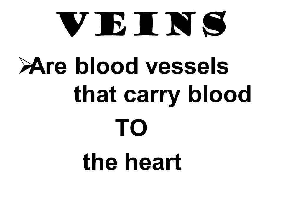 Veins  Are blood vessels that carry blood TO the heart