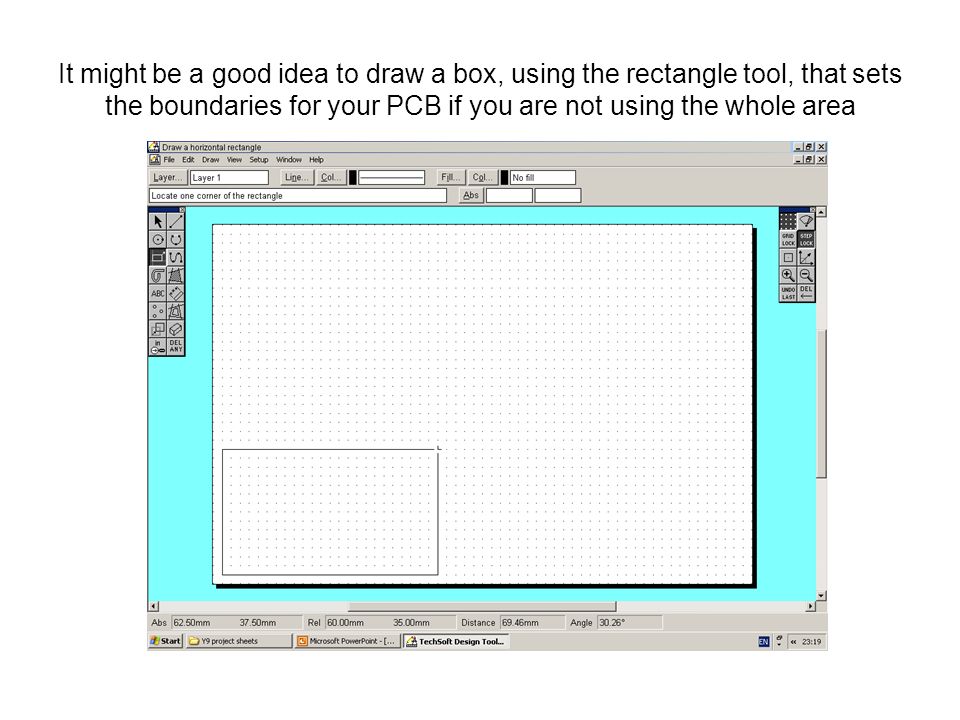 It might be a good idea to draw a box, using the rectangle tool, that sets the boundaries for your PCB if you are not using the whole area