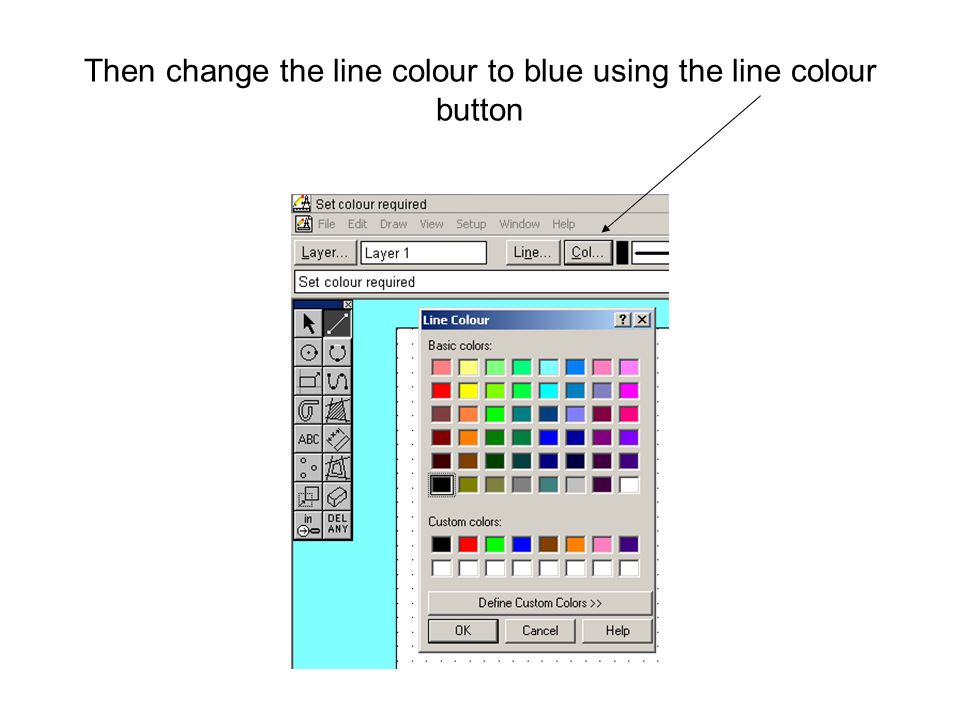 Then change the line colour to blue using the line colour button
