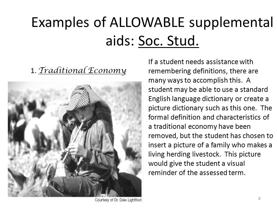 8 Examples of ALLOWABLE supplemental aids: Soc. Stud.