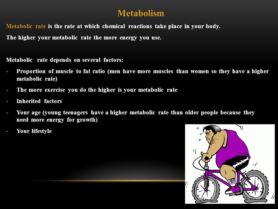 Metabolism Metabolic rate is the rate at which chemical reactions take place in your body.