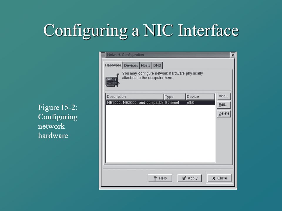 Configuring a NIC Interface Figure 15-2: Configuring network hardware