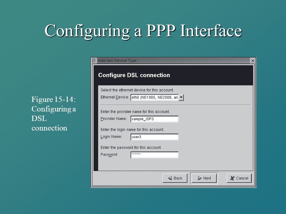 Configuring a PPP Interface Figure 15-14: Configuring a DSL connection
