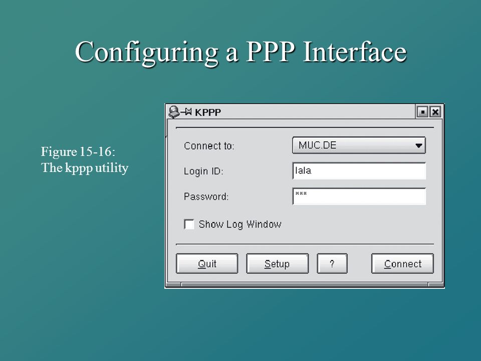 Configuring a PPP Interface Figure 15-16: The kppp utility