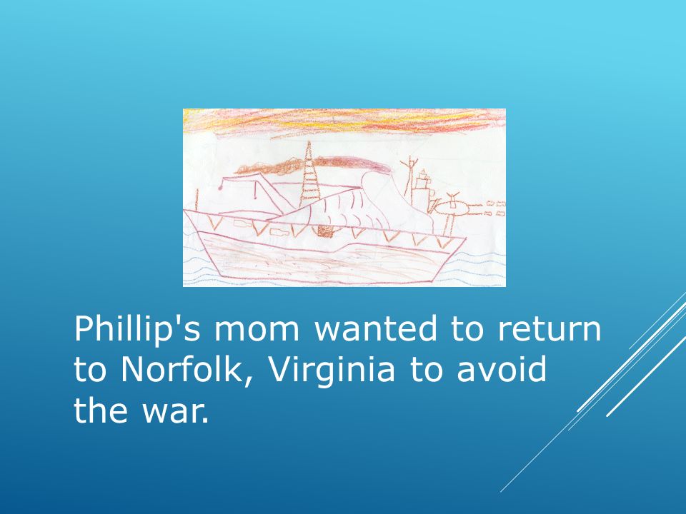 Phillip s mom wanted to return to Norfolk, Virginia to avoid the war.