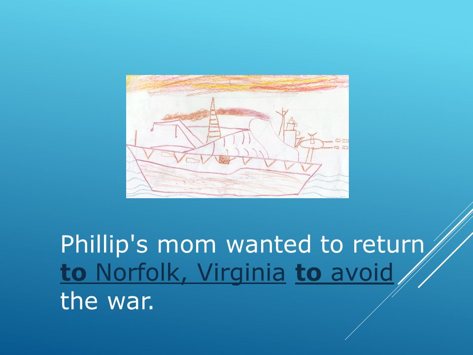 Phillip s mom wanted to return to Norfolk, Virginia to avoid the war.