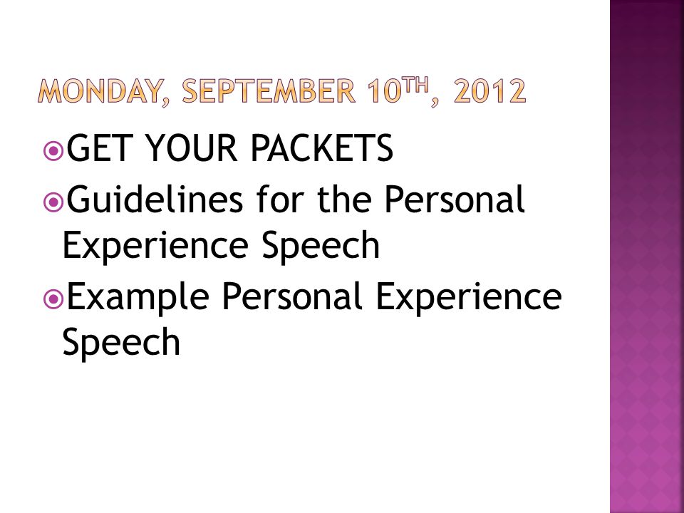 personal experience speech examples