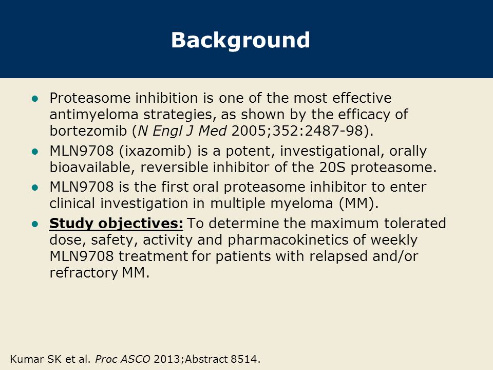 Background Proteasome inhibition is one of the most effective antimyeloma strategies, as shown by the efficacy of bortezomib (N Engl J Med 2005;352: ).