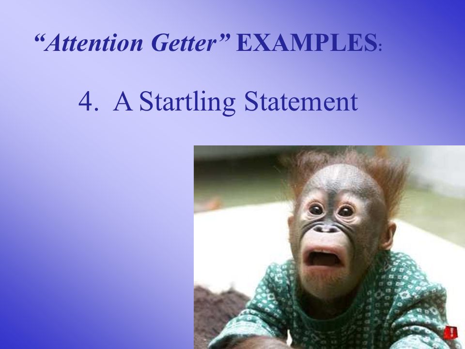 4. A Startling Statement Attention Getter EXAMPLES :