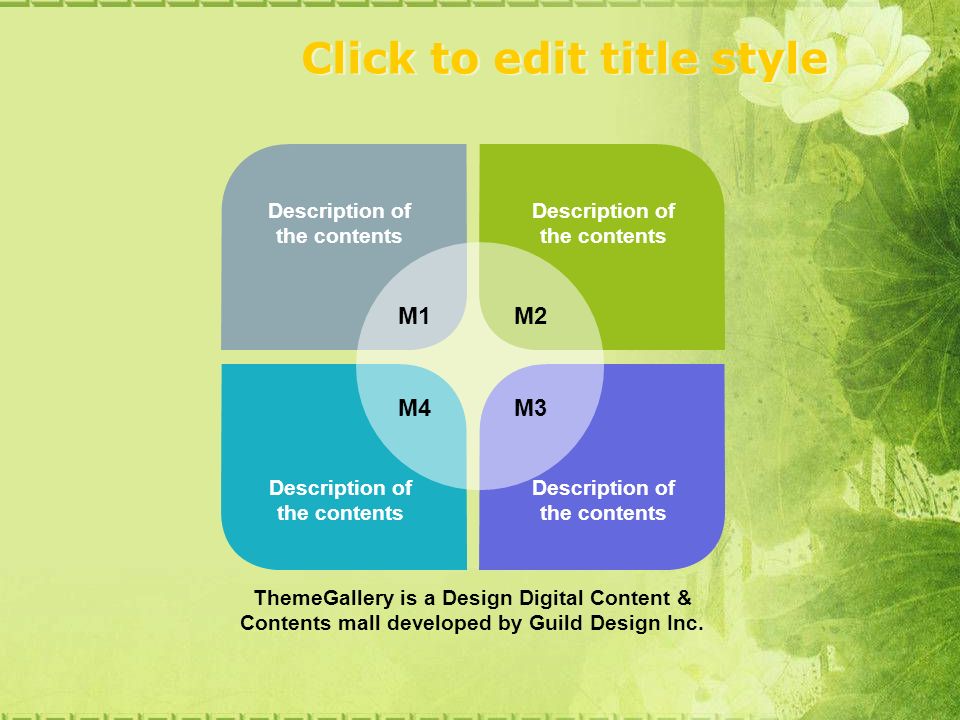 Description of the contents ThemeGallery is a Design Digital Content & Contents mall developed by Guild Design Inc.