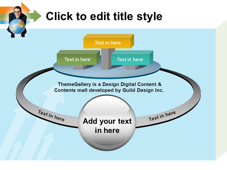 Click to edit title style Text in here ThemeGallery is a Design Digital Content & Contents mall developed by Guild Design Inc.