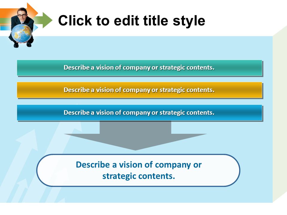 Describe a vision of company or strategic contents. Click to edit title style
