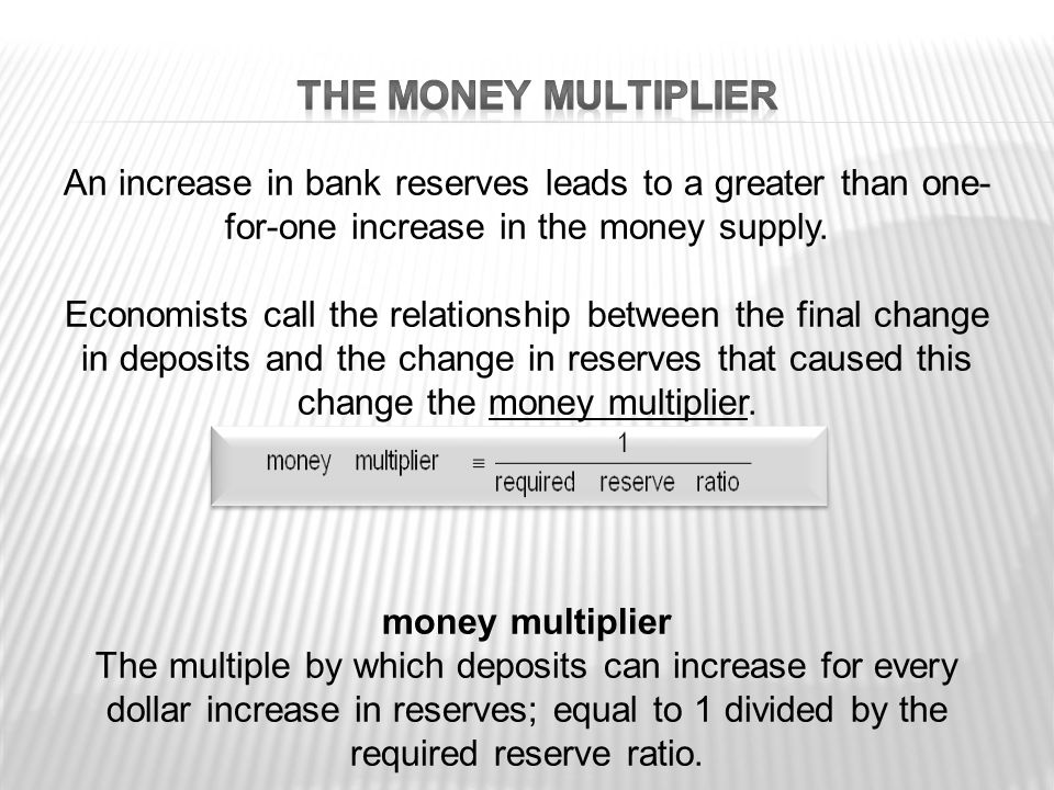An increase in bank reserves leads to a greater than one- for-one increase in the money supply.