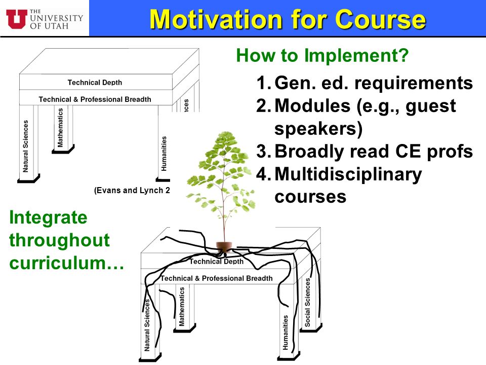 Integrate throughout curriculum… (Evans and Lynch 2008) Motivation for Course How to Implement.
