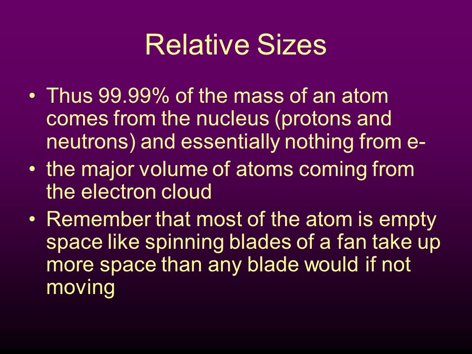 ATOMIC STRUCTURE Particle proton neutron electron Charge + 1 charge -1 charge 0 1amu 1/1836 Mass Amu = atomic mass unit 1 amu = 1.66 x g