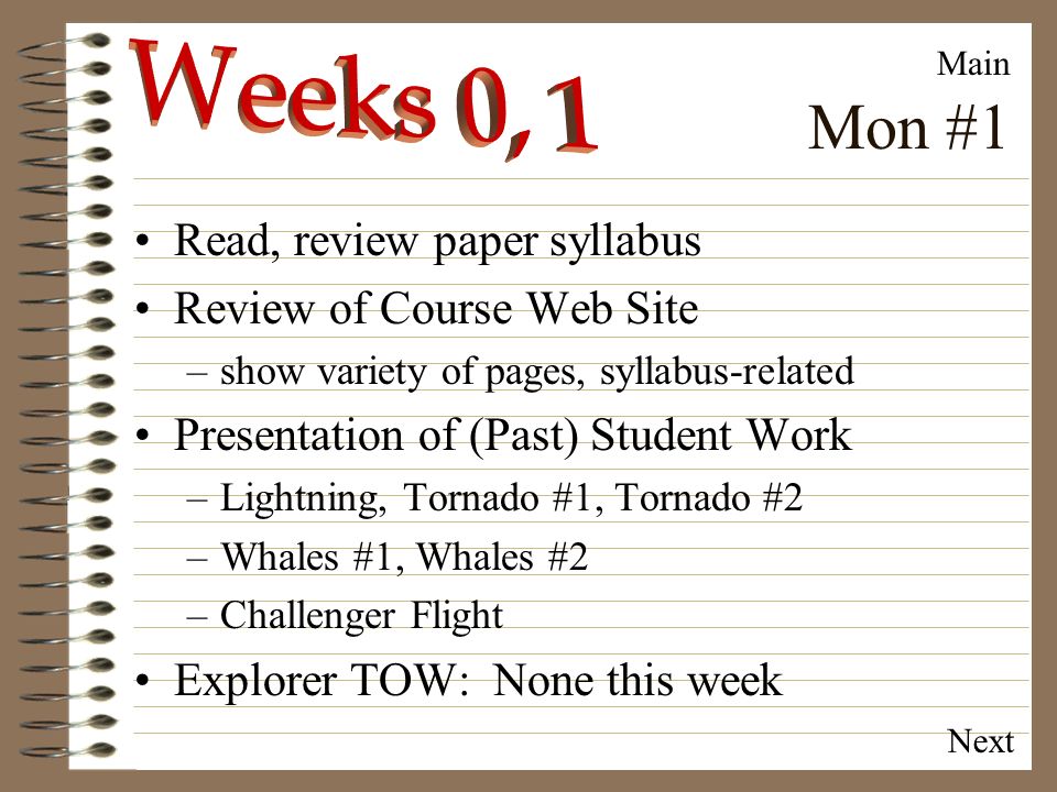 weeks 0 1 mondaywednesdayfriday main mon 1 read review paper syllabus explorer