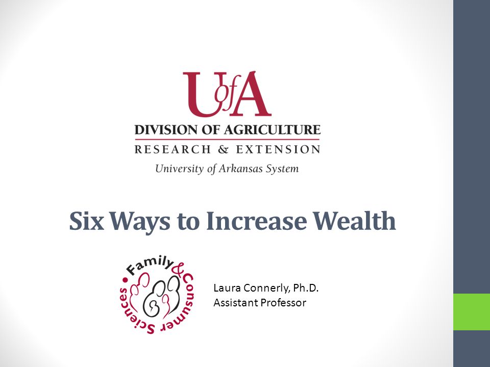 Six Ways to Increase Wealth Laura Connerly, Ph.D. Assistant Professor
