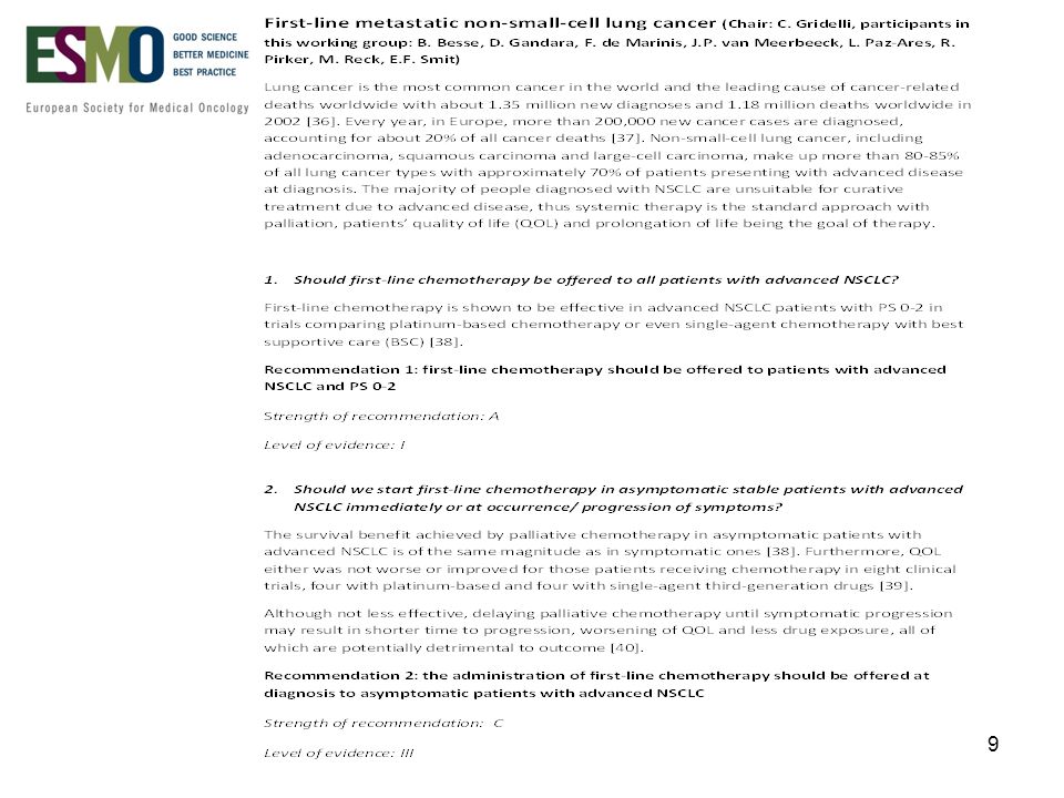 Esmo Clinical Practice Guidelines Consensus Conference Cc