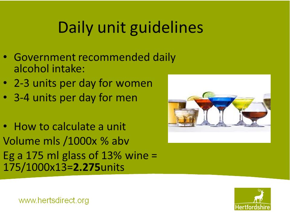 Alcohol and Exercise What are the effects of alcohol on exercise and  fitness? What are the recommended guidelines for alcohol consumption How to  calculate. - ppt download