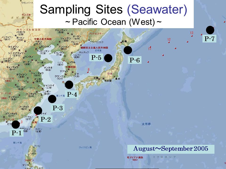 P-1 P-2 P-3 P-4 P-5 P-6 P-7 Sampling Sites (Seawater) ～ Pacific Ocean (West) ～ August ～ September 2005