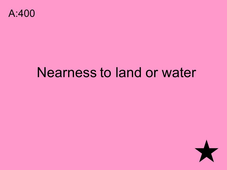 Nearness to land or water A:400