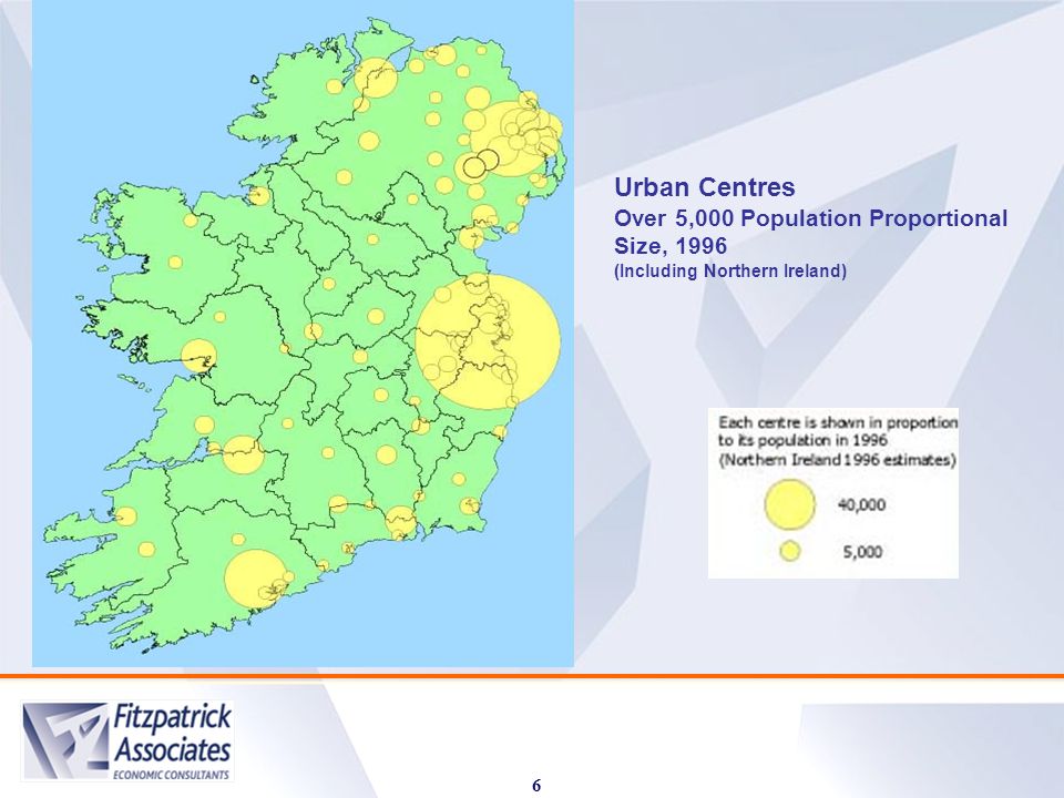 Urban Centres Over 5,000 Population Proportional Size, 1996 (Including Northern Ireland) 6