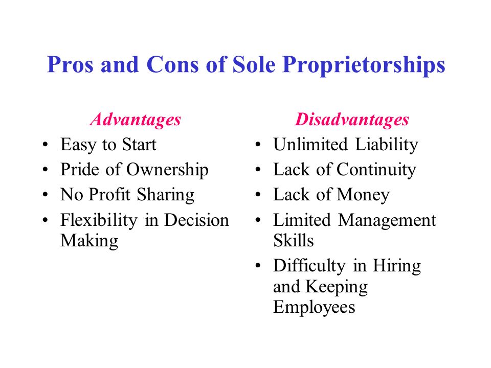 Sole proprietorship pros and cons