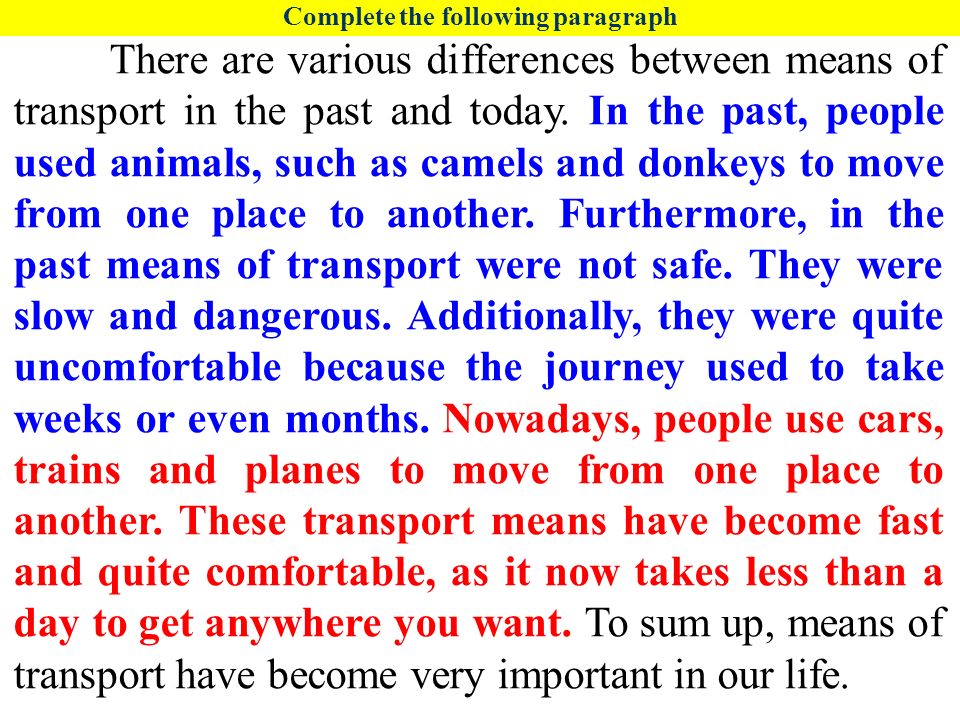 paragraph about transportation