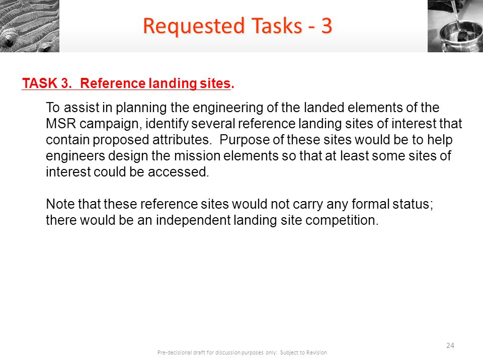 Requested Tasks TASK 3. Reference landing sites.