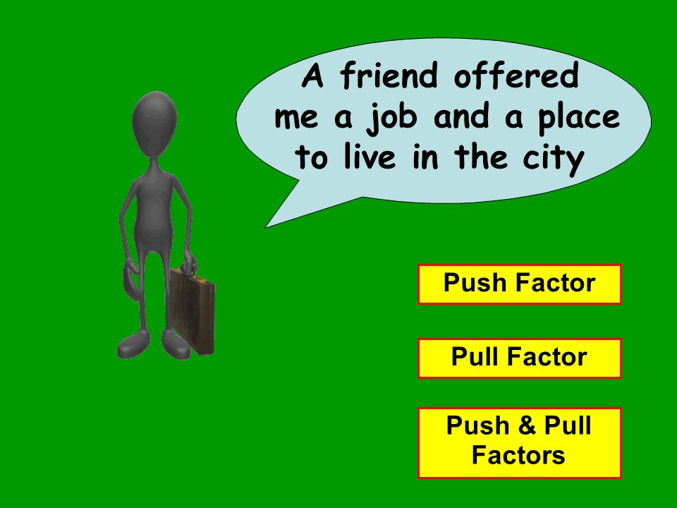 A friend offered me a job and a place to live in the city Push FactorPull FactorPush & Pull Factors