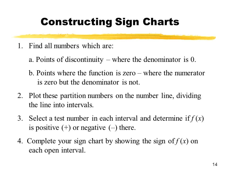 14 Constructing Sign Charts 1.Find all numbers which are: a.