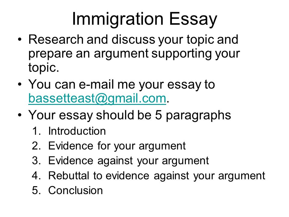 Immigration Essay Research and discuss your topic and prepare an argument supporting your topic.