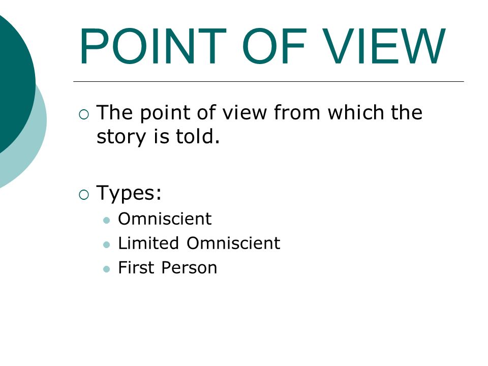 POINT OF VIEW  The point of view from which the story is told.