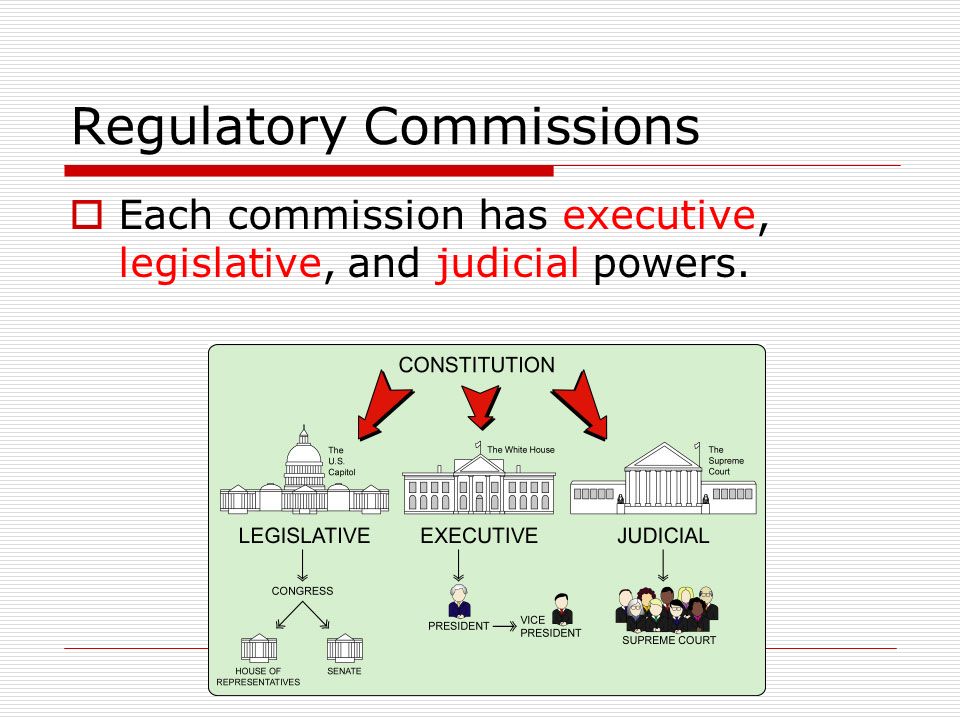 Regulatory Commissions  Each commission has executive, legislative, and judicial powers.