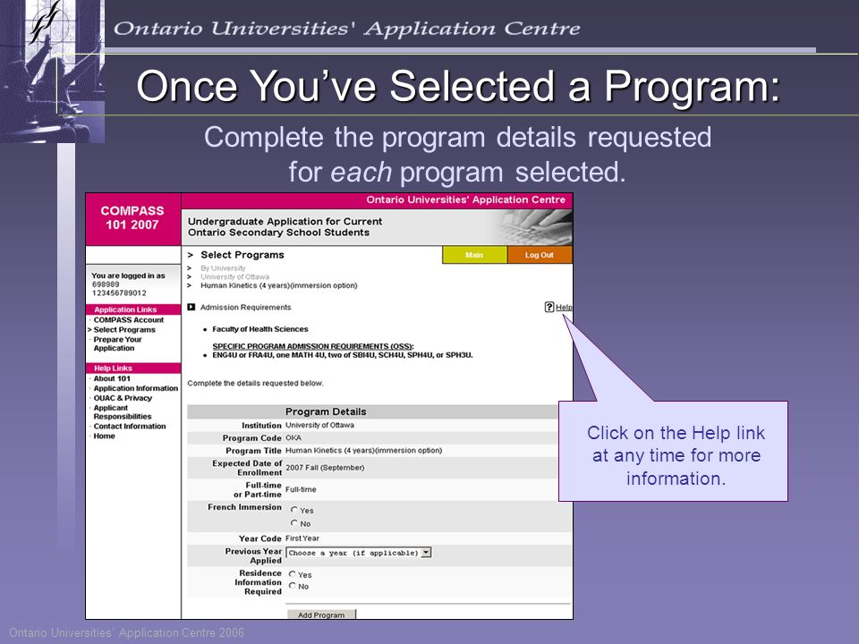 Complete the program details requested for each program selected.